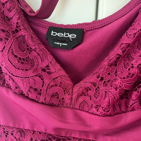 Bebe lace blouse floral pink purple stunning y2k strappy open Y back cute 2000s - Picture 2 of 5